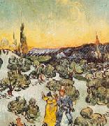 Vincent Van Gogh Landscape with Couple Walking and Crescent Moon oil painting reproduction